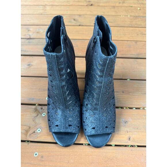 Nine West RILYNNO Black Heels Ankle Peep-Toe - Black Sparkly - Women's US 9 - Picture 1 of 6